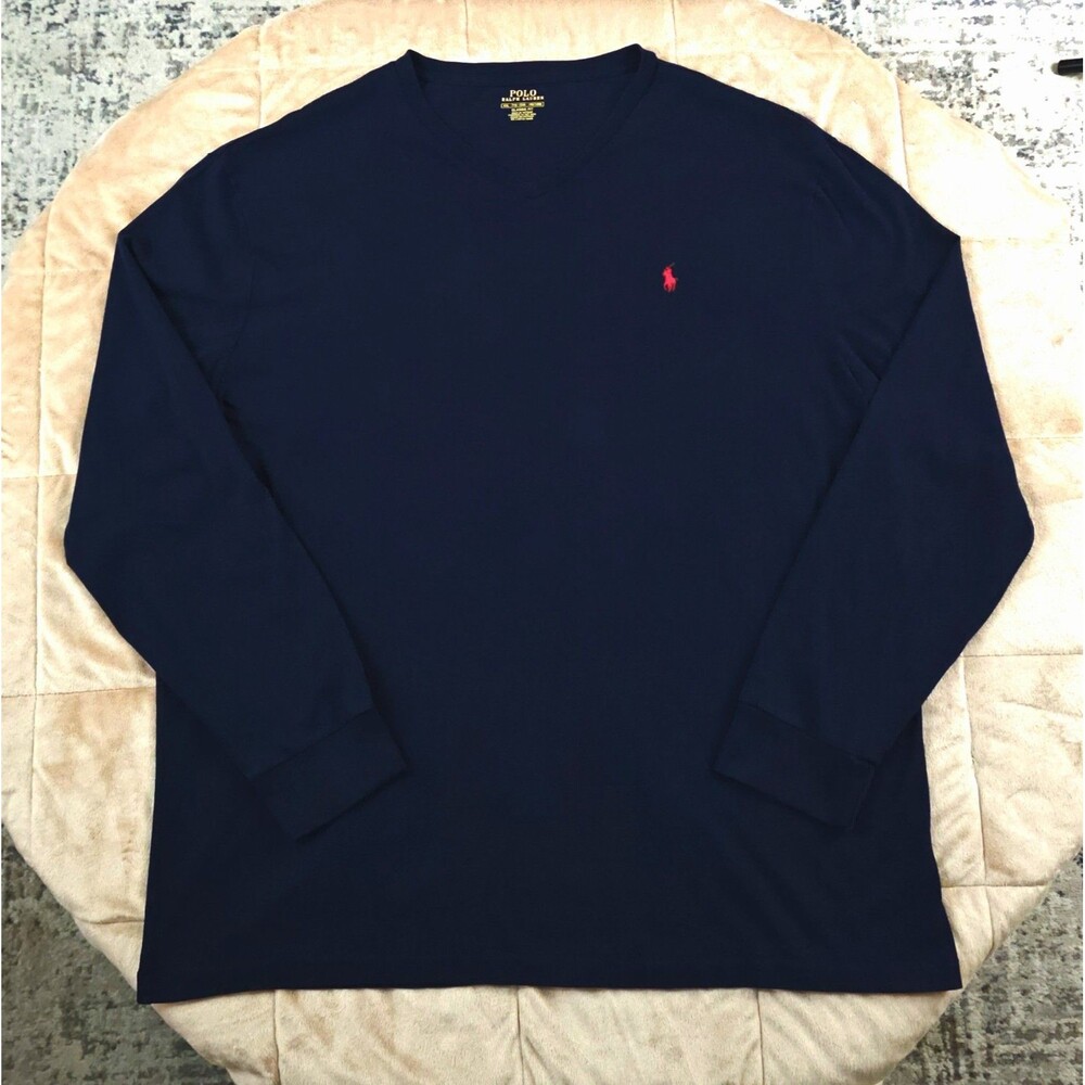 Polo Ralph Lauren Classic Fit Long Sleeve T Shirt Mens XXL Navy Red Pony